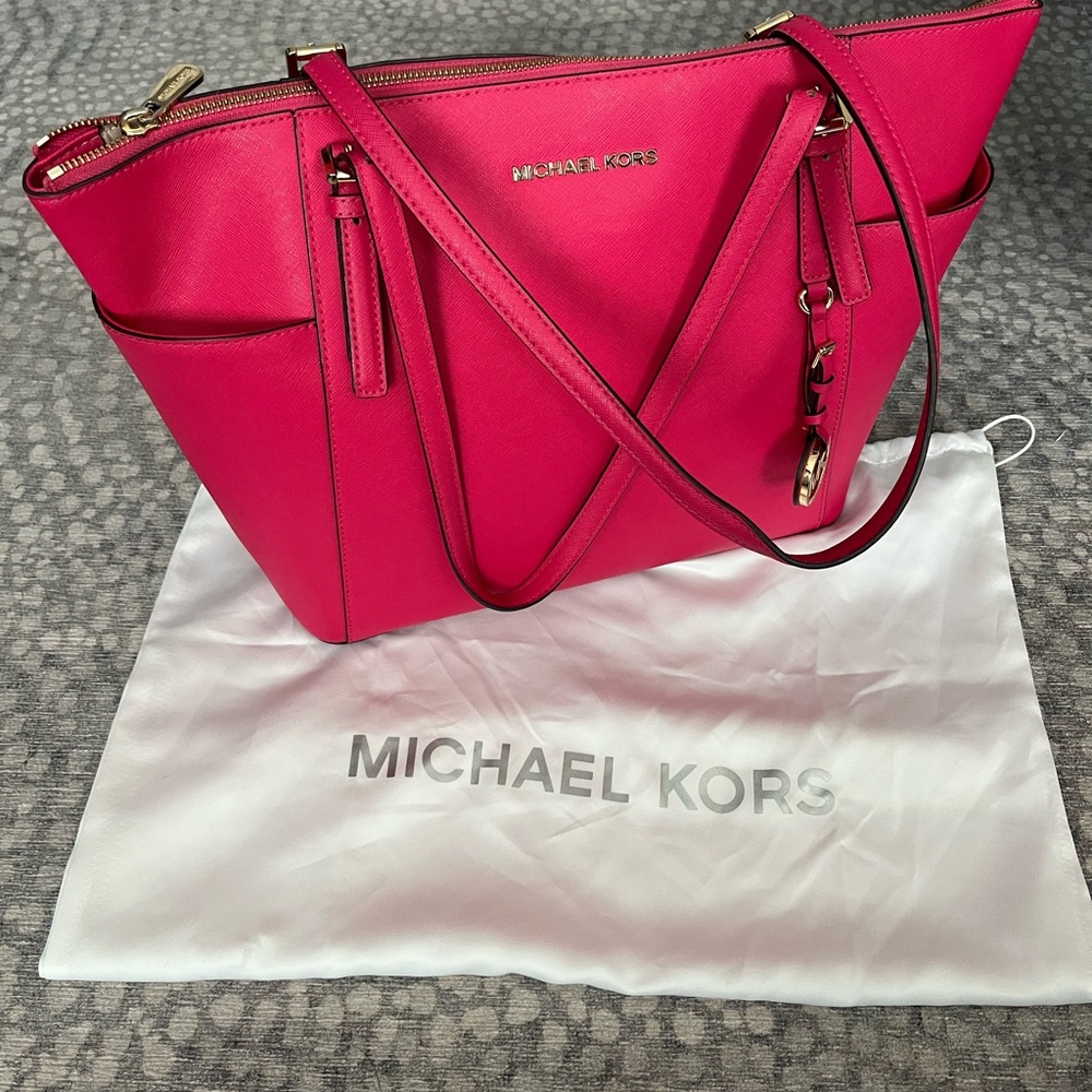 Michael Kors Hot Pink Saffiano Tote with Gold Hardware
